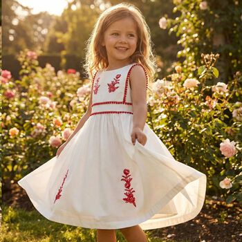 Girls White & Red Floral Dress