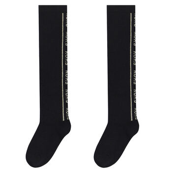 Girls Black & Gold Logo Socks
