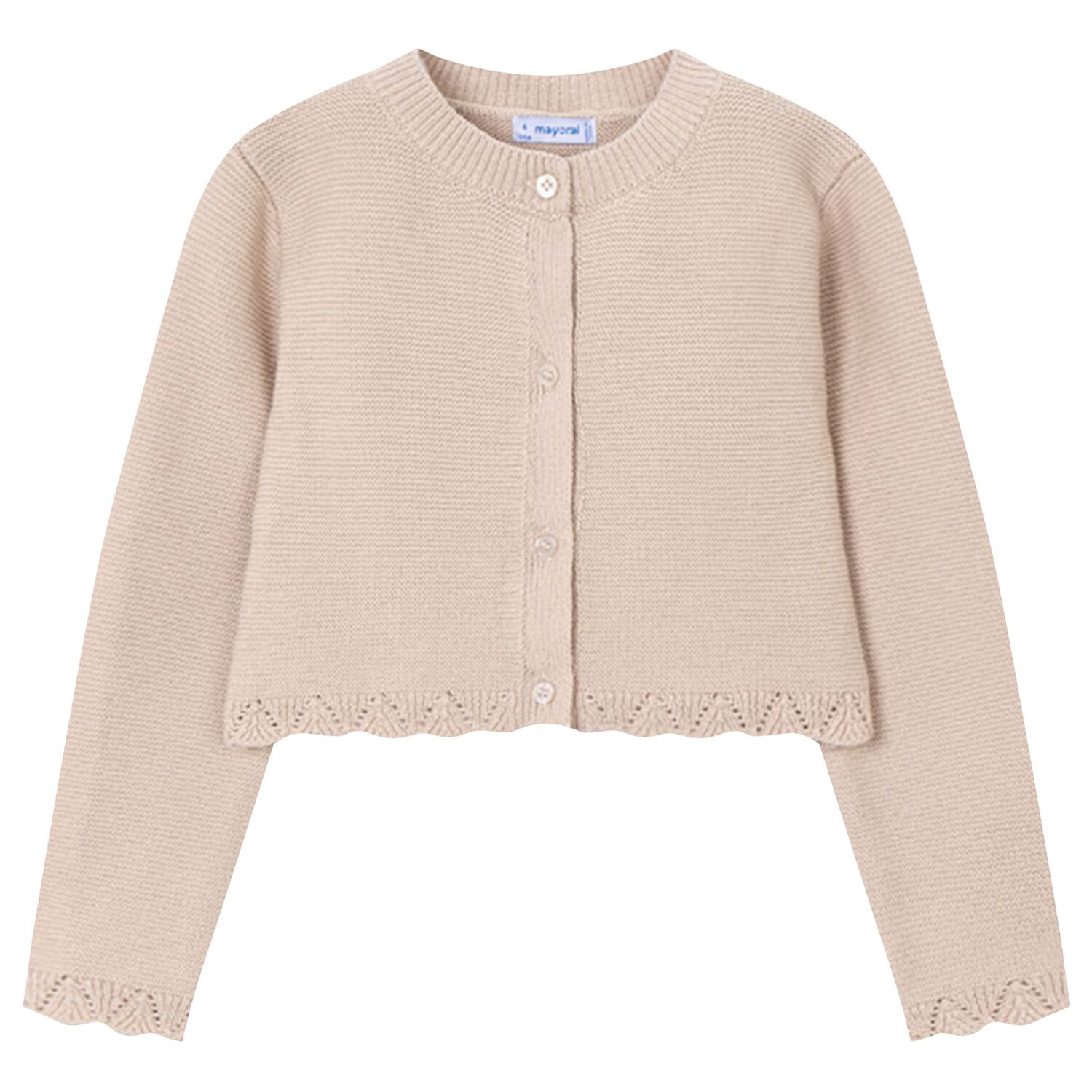 Girls Beige Knitted Cardigan, 3, hi-res