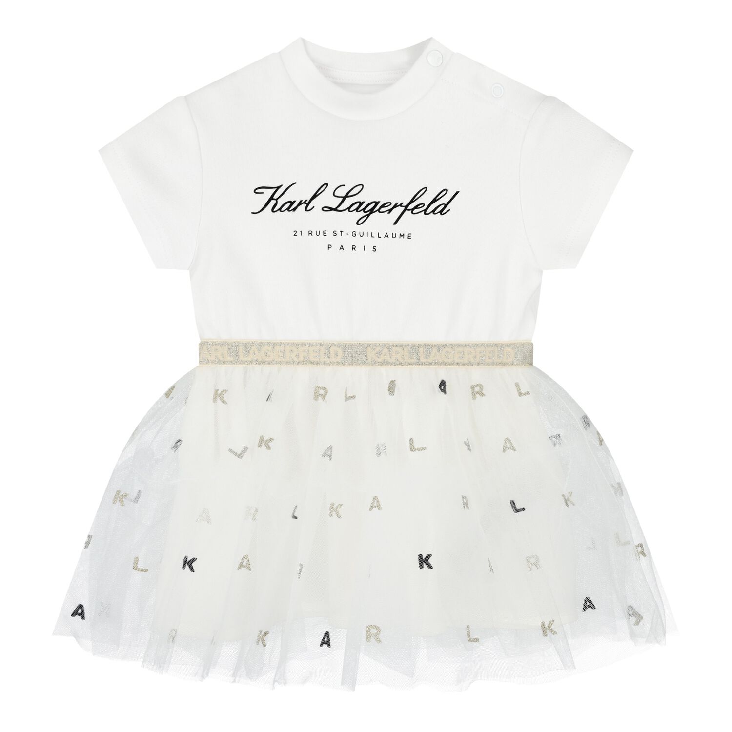 Baby Girls White Logo Tulle Dress, 1, hi-res