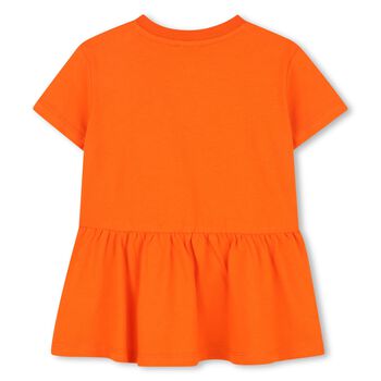 Younger Girls Orange Boke Flower Logo Dress
