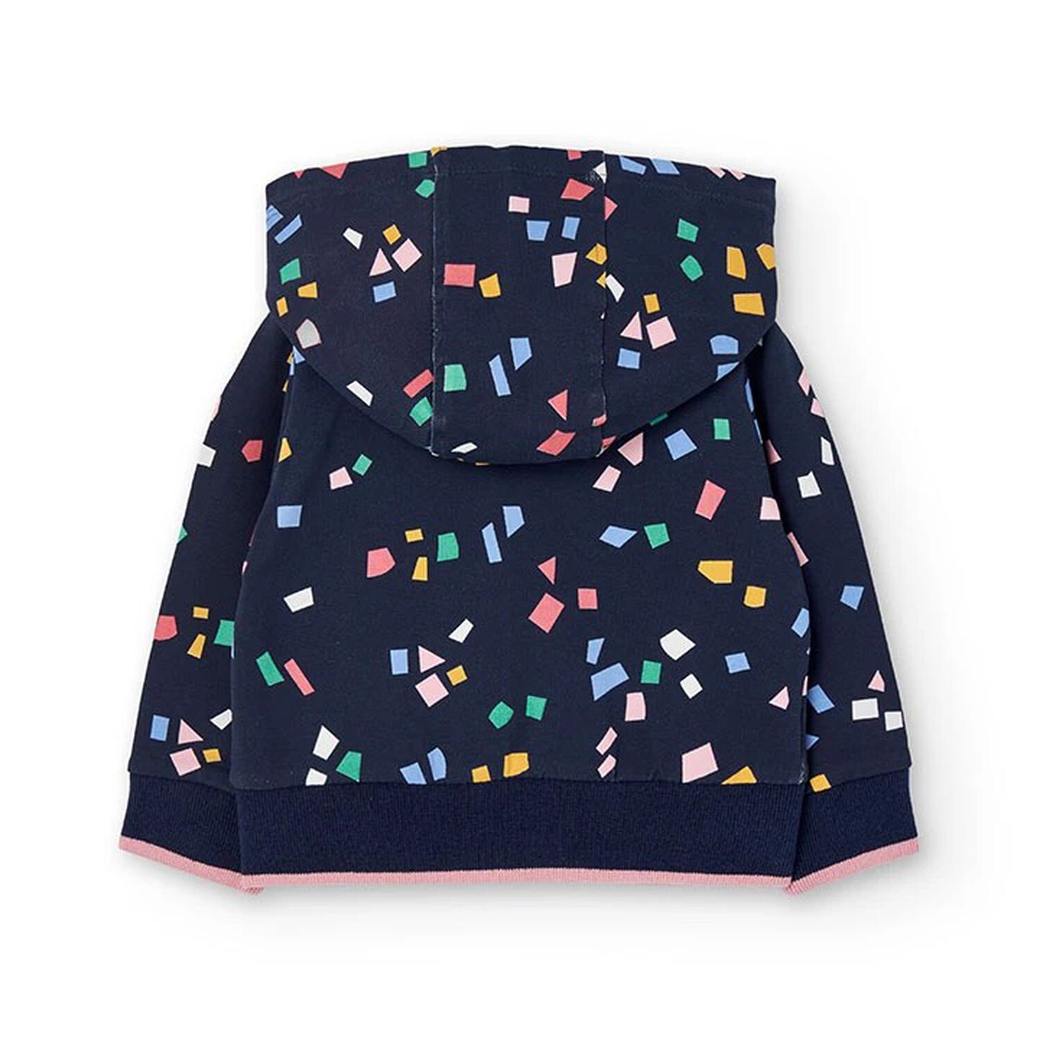 بلوزة بغطاء للراس وسحاب باللون الكحلي والوردي للبنات, 1, hi-res