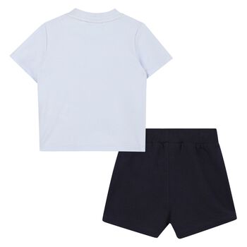 Baby Boys Blue & Navy Blue Logo Shorts Set