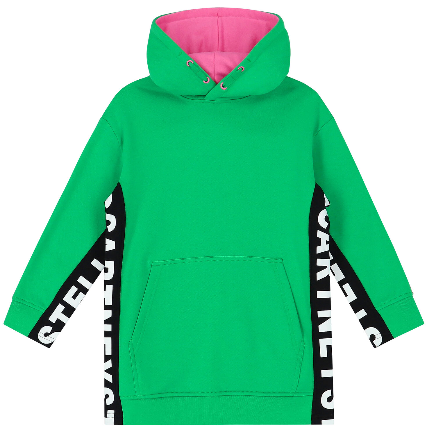 Girls Green & Pink Logo Hooded Dress, 1, hi-res