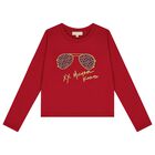 Girls Red Logo Long Sleeve Top, 1, hi-res