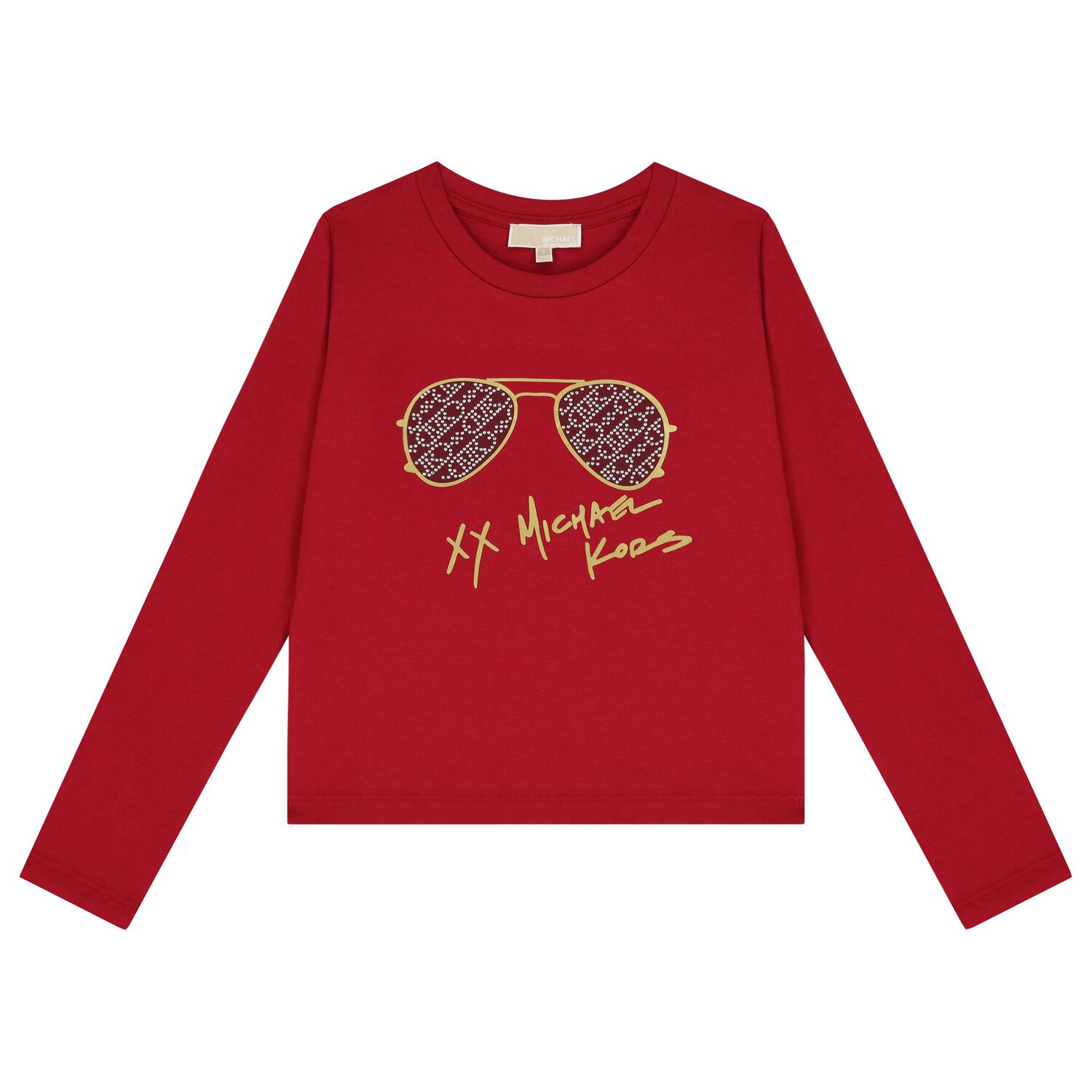 Girls Red Logo Long Sleeve Top, 1, hi-res