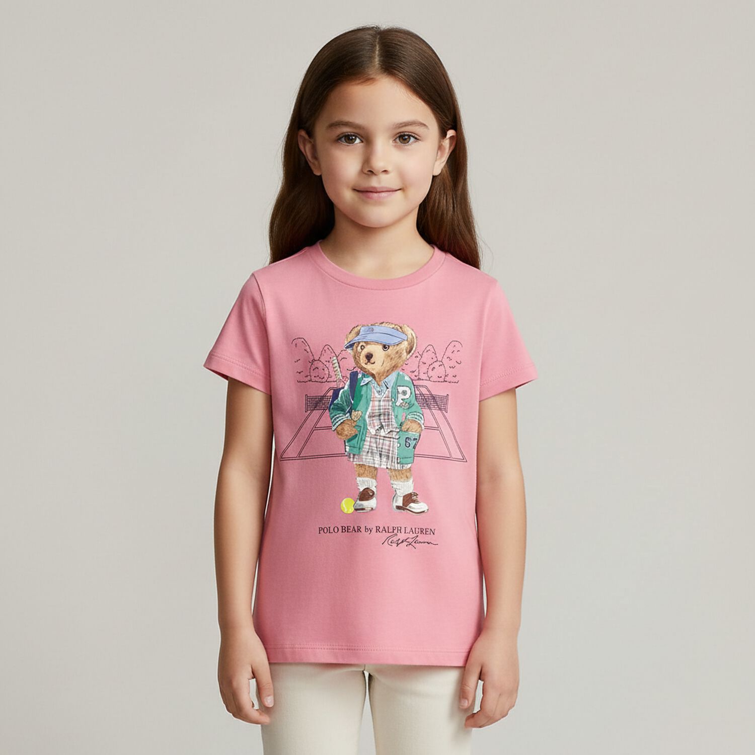 Girls Pink Polo Bear T-Shirt, 1, hi-res