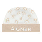 Baby Boys Beige & White Logo Babygrow Set, 1, hi-res