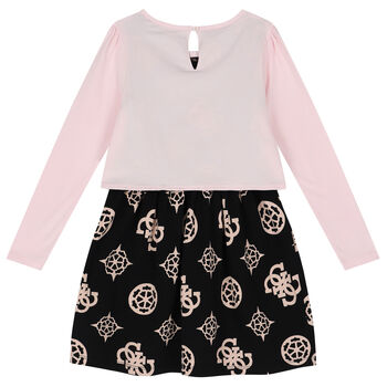 Girls Pink & Black Logo Dress