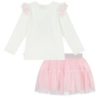 طقم بنات تنورة تول باللون العاجي والزهري, 1, hi-res