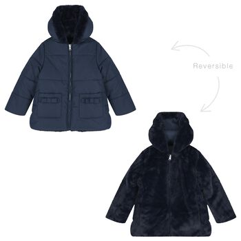 Girls Navy Blue Reversible Faux Fur Jacket