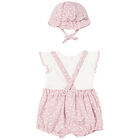 Baby Girls Pink Floral Dungaree & Hat Set (3 Piece), 1, hi-res