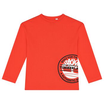 Boys Orange Logo Long Sleeve Top