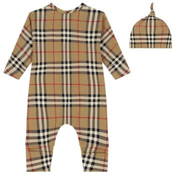 Beige Check Romper Gift Set
