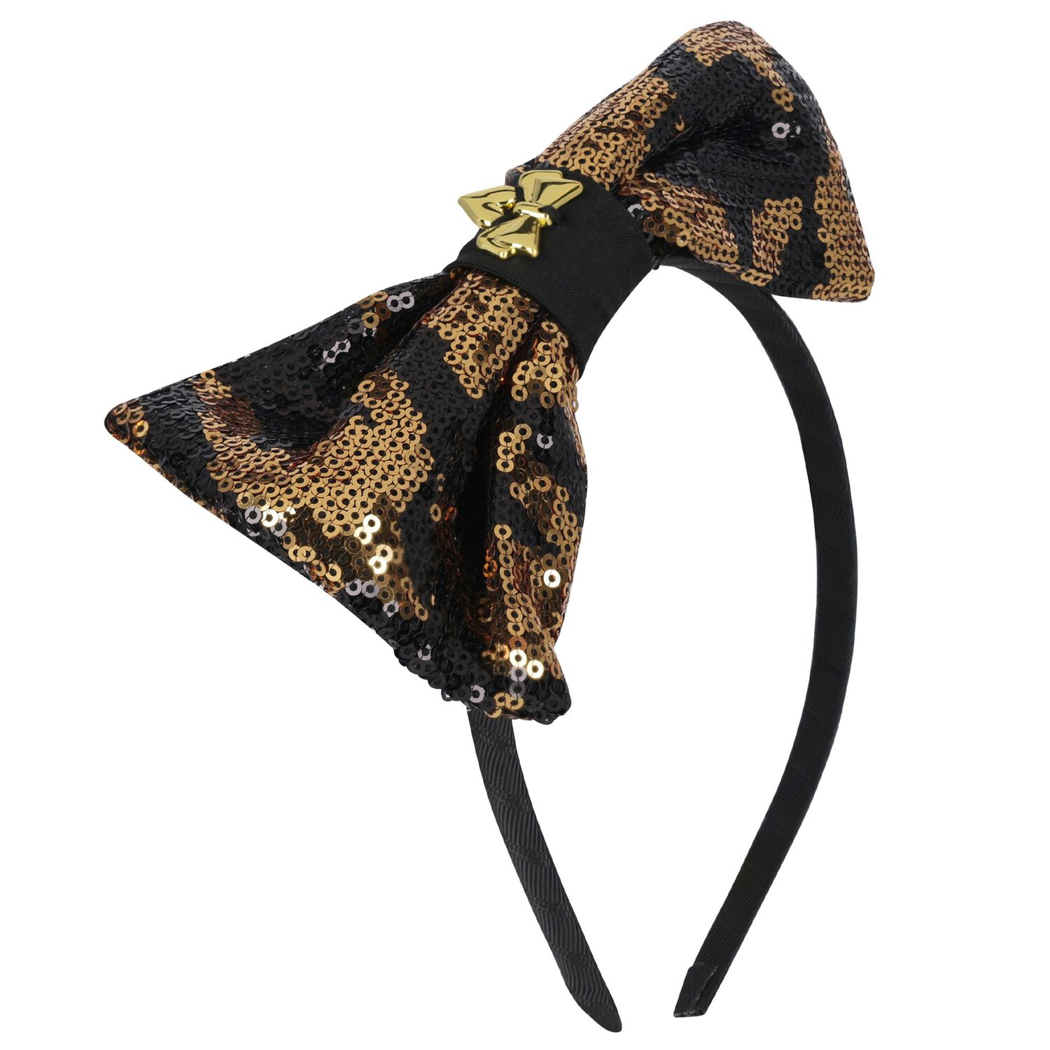 Girls Black & Gold Houndstooth Bow Headband, 1, hi-res