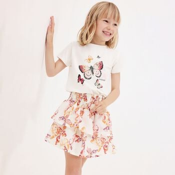 Girls Ivory & Pink Butterflies Logo Skirt
