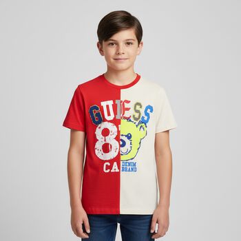 Boys Red & Ivory Teddy Bear Logo T-Shirt