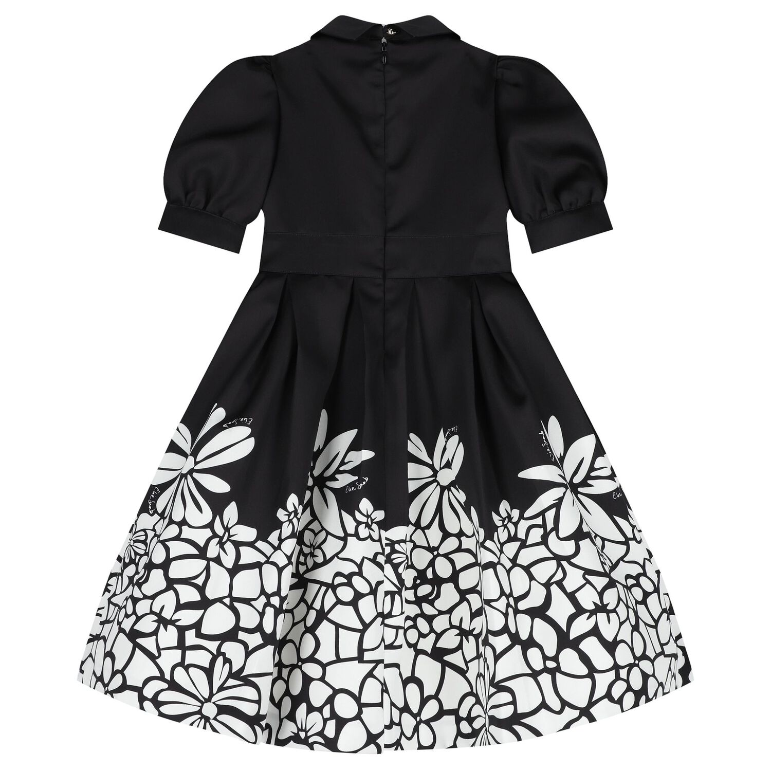 Girls Black Mikado Floral Dress, 1, hi-res