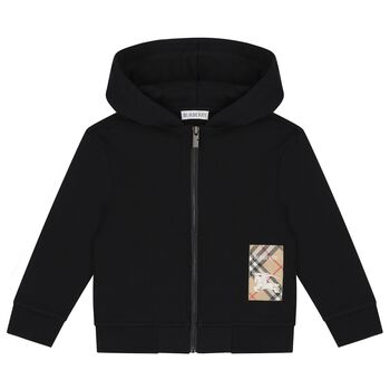 Black Logo Hooded Zip Up Top