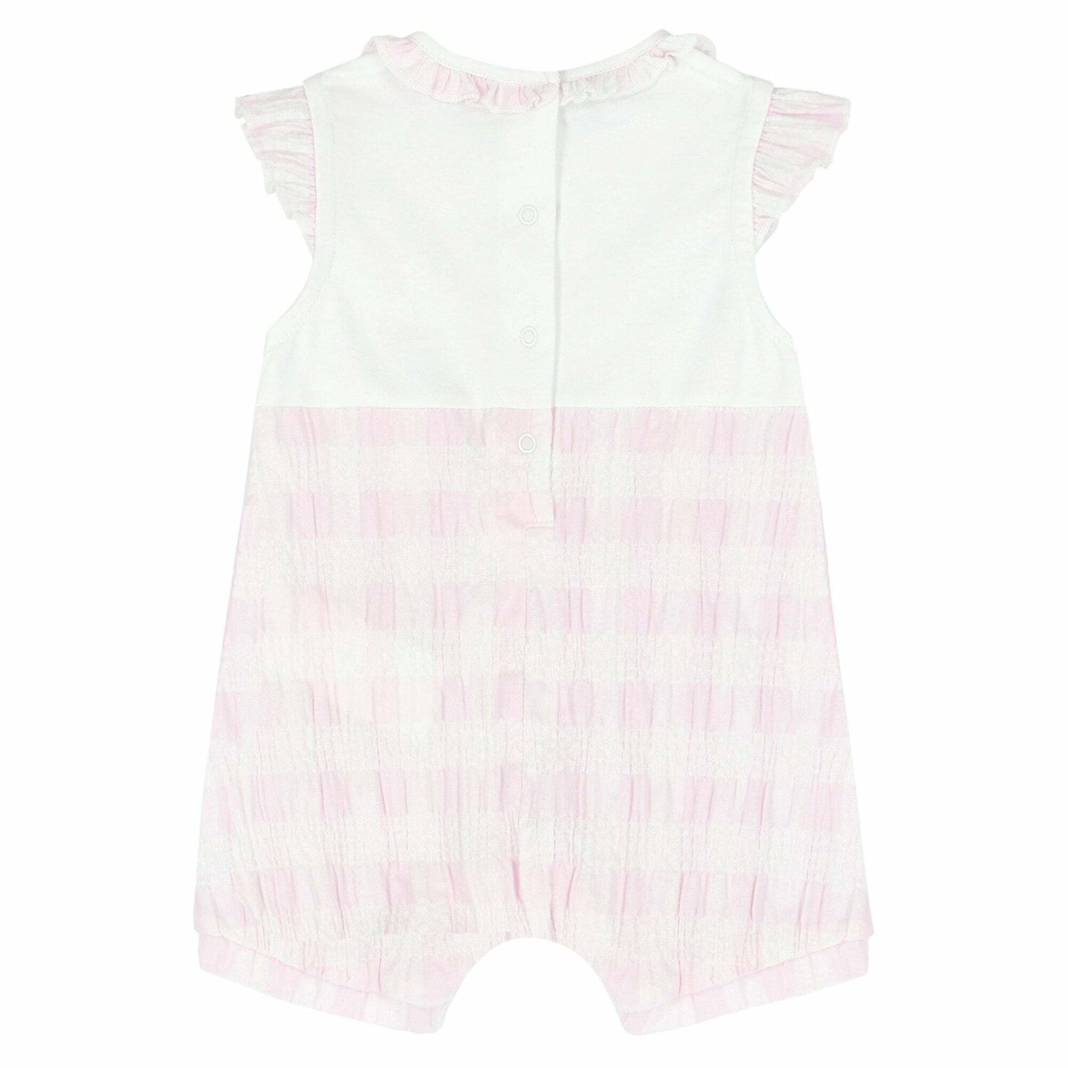 Baby Girls Pink & White Embroidered Romper, 1, hi-res