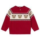 Younger Boys Red Teddy Bear Knitted Jumper, 2, hi-res