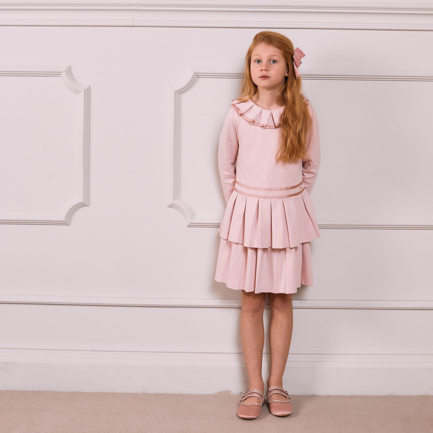 Girls Pink Pleated Dress, 1, hi-res image number null