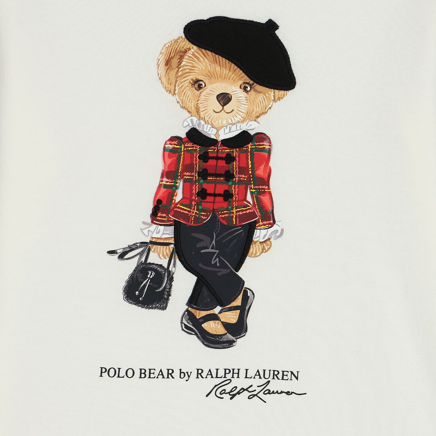 توب بنات بأكمام بشعار الدب باللون العاجى, 1, hi-res