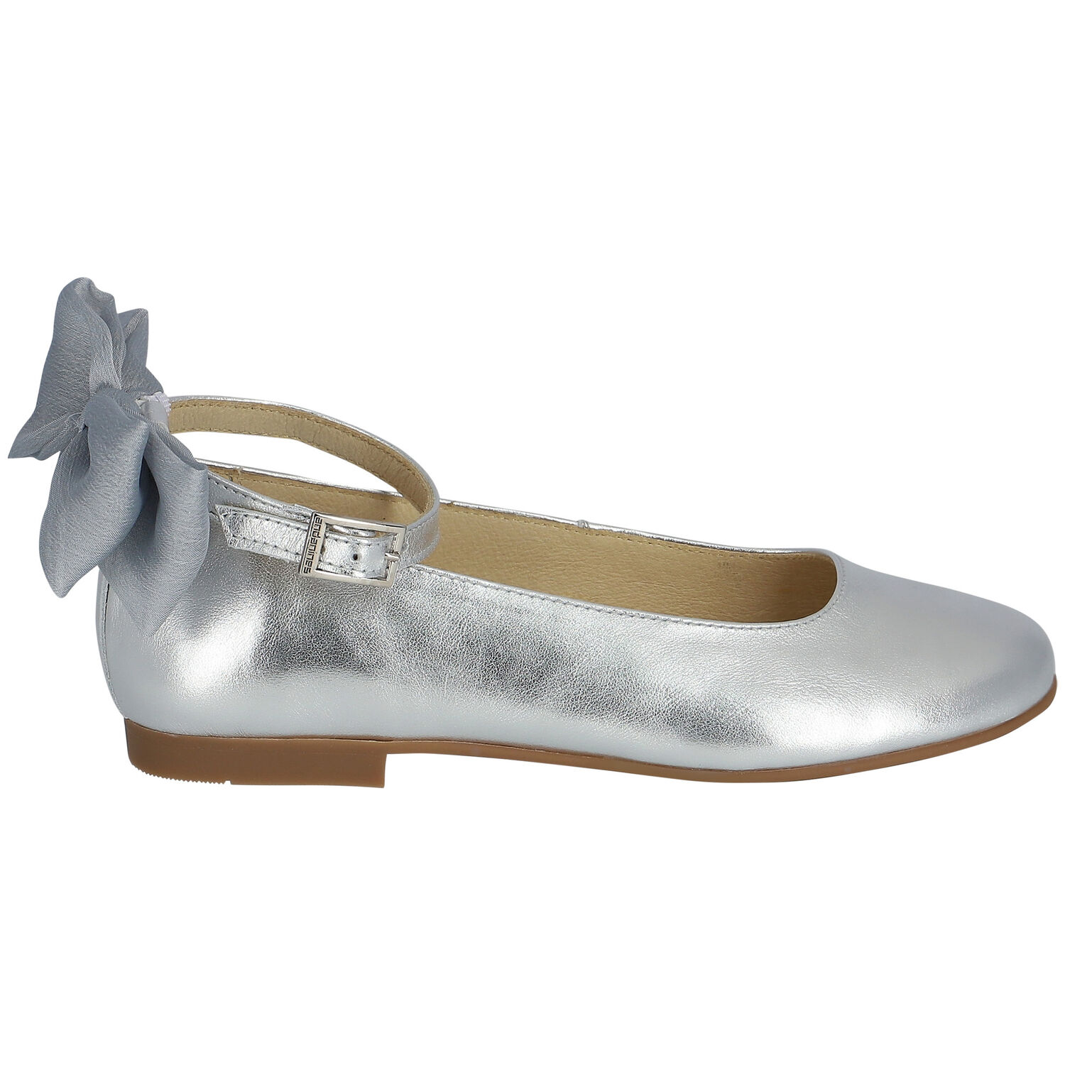 Girls Silver Bow Ballerina Shoes, 1, hi-res image number null