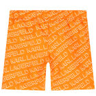 Boys Orange Logo Swim Shorts, 1, hi-res