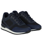 Boys Navy Logo Trainers, 1, hi-res