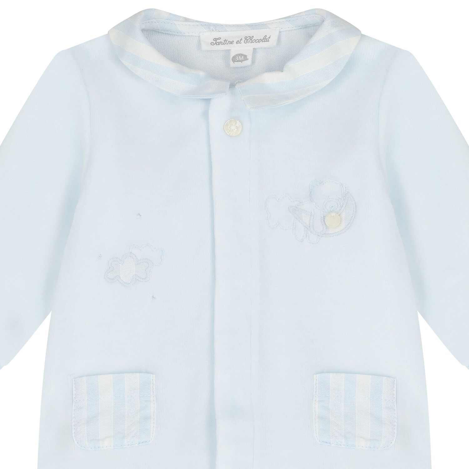 Baby Boys Blue Striped Collar Babygrow, 4, hi-res