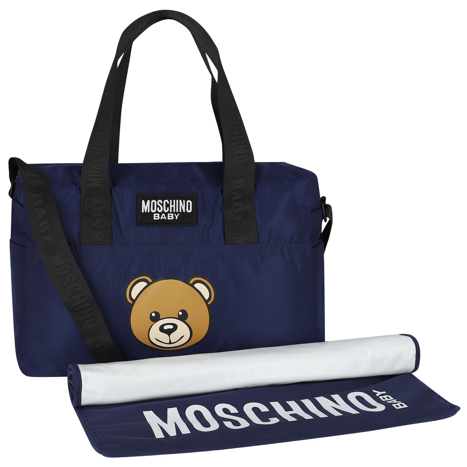 Navy Blue Teddy Bear Logo Baby Changing Bag, 1, hi-res