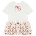 Girls White & Red Rose Dress, 1, hi-res
