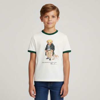 Boys Ivory & Green Polo Bear T-Shirt