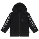 Younger Boys Black Logo Hooded Zip Up Top, 1, hi-res