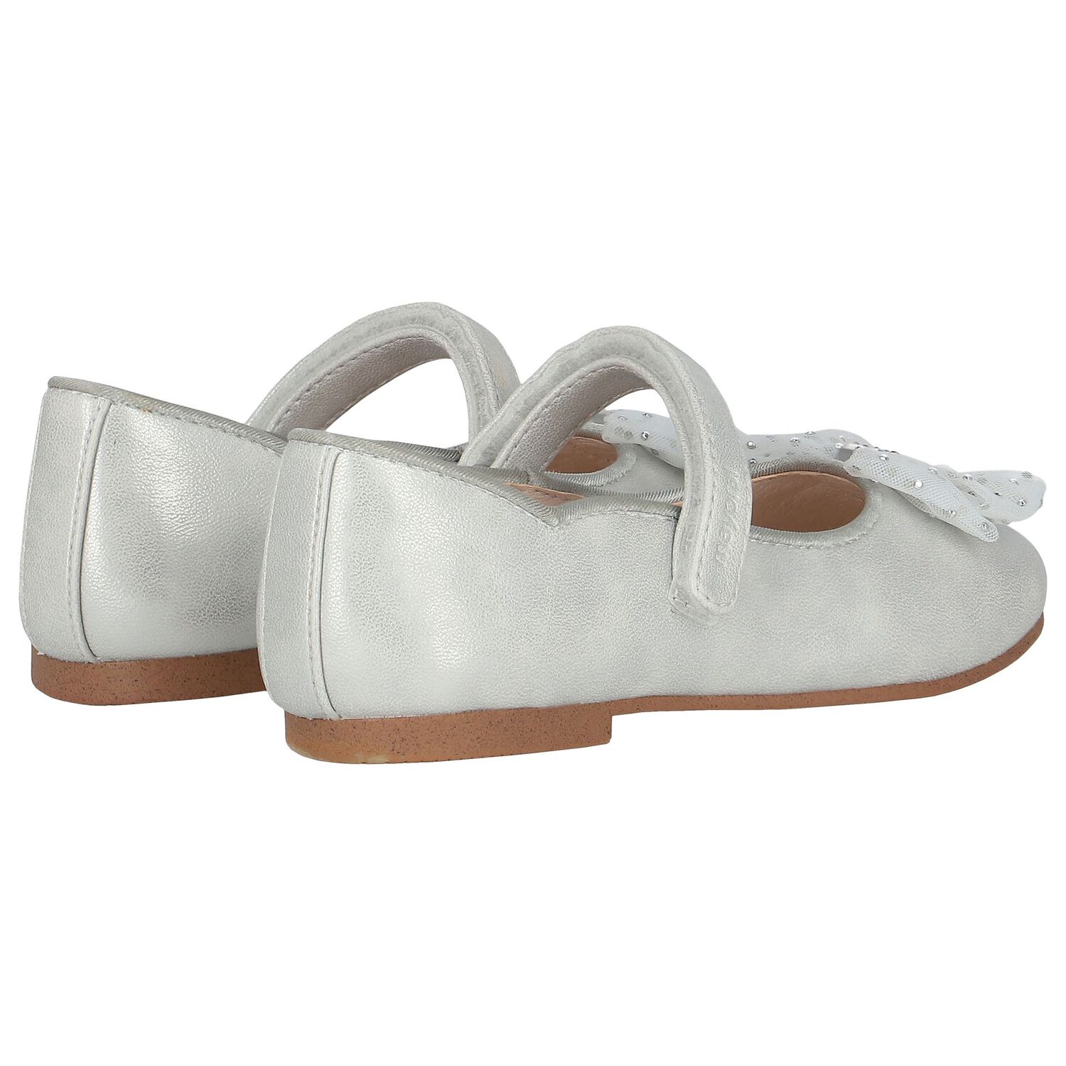 Girls Silver Bow Shoes, 2, hi-res