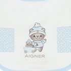 Baby Boys White & Blue Teddy Bear Logo Bib, 2, hi-res