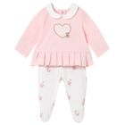 طقم ملابس اطفال من قطعتين باللونين الوردي و الابيض للبنات , 1, hi-res