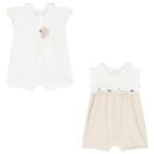 Baby Girls Beige & White Cotton Rompers ( 2-Pack ), 2, hi-res
