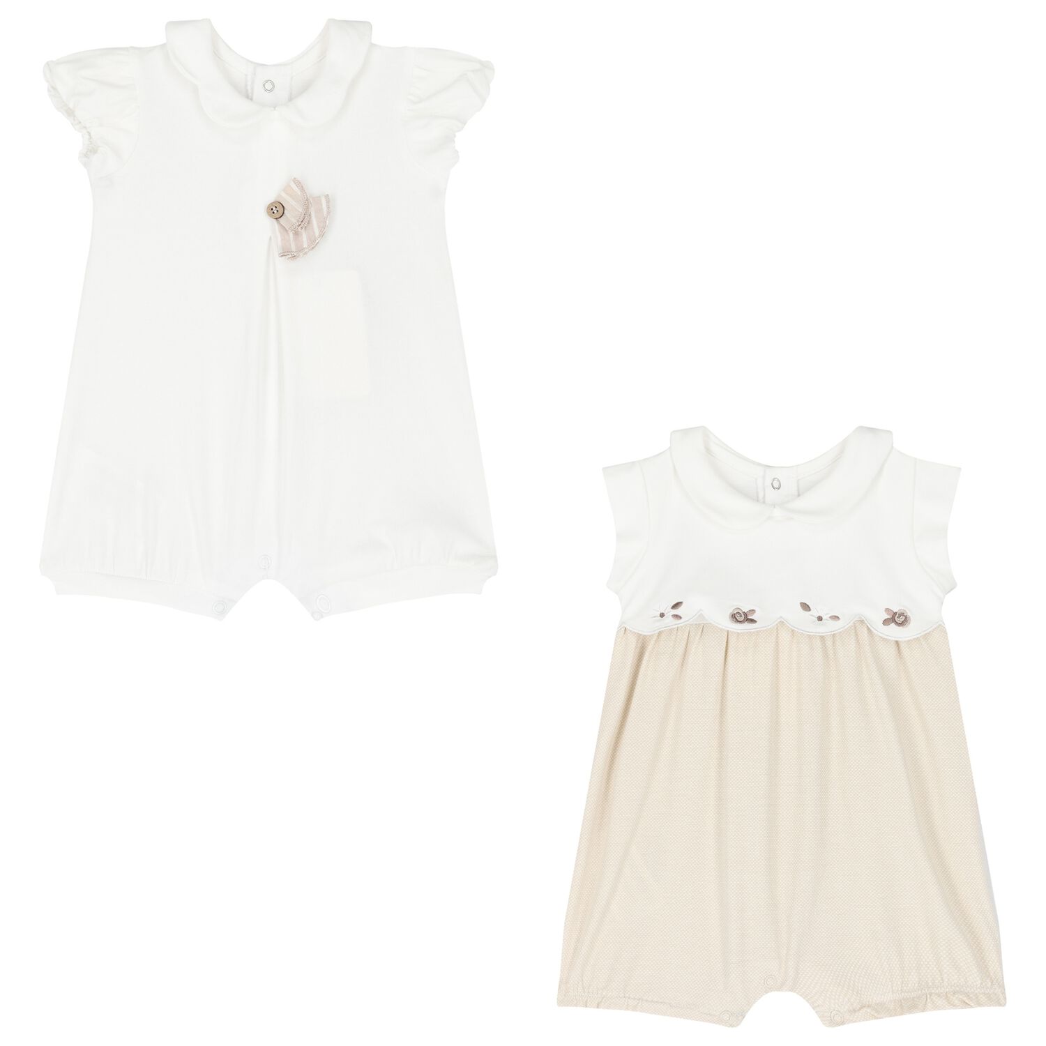 Baby Girls Beige & White Cotton Rompers ( 2-Pack ), 2, hi-res