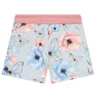 Girls Blue & Pink Floral Butterfly Logo Shorts, 1, hi-res