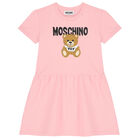 Girls Pink Teddy Bear Logo Dress, 1, hi-res