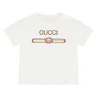 تي شيرت  بنات بالشعار باللون العاجي, 1, hi-res