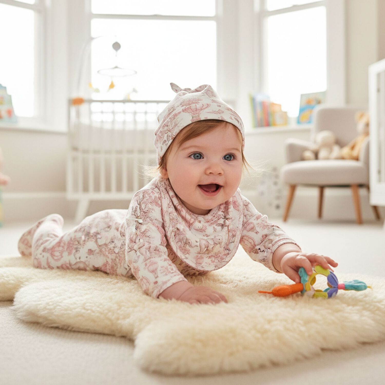 طقم هدايا ملابس أطفال بشعار افريقيا باللون الابيض والوردي للبنات, 2, hi-res