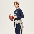 Boys Navy Blue & Beige Joggers, 3, hi-res