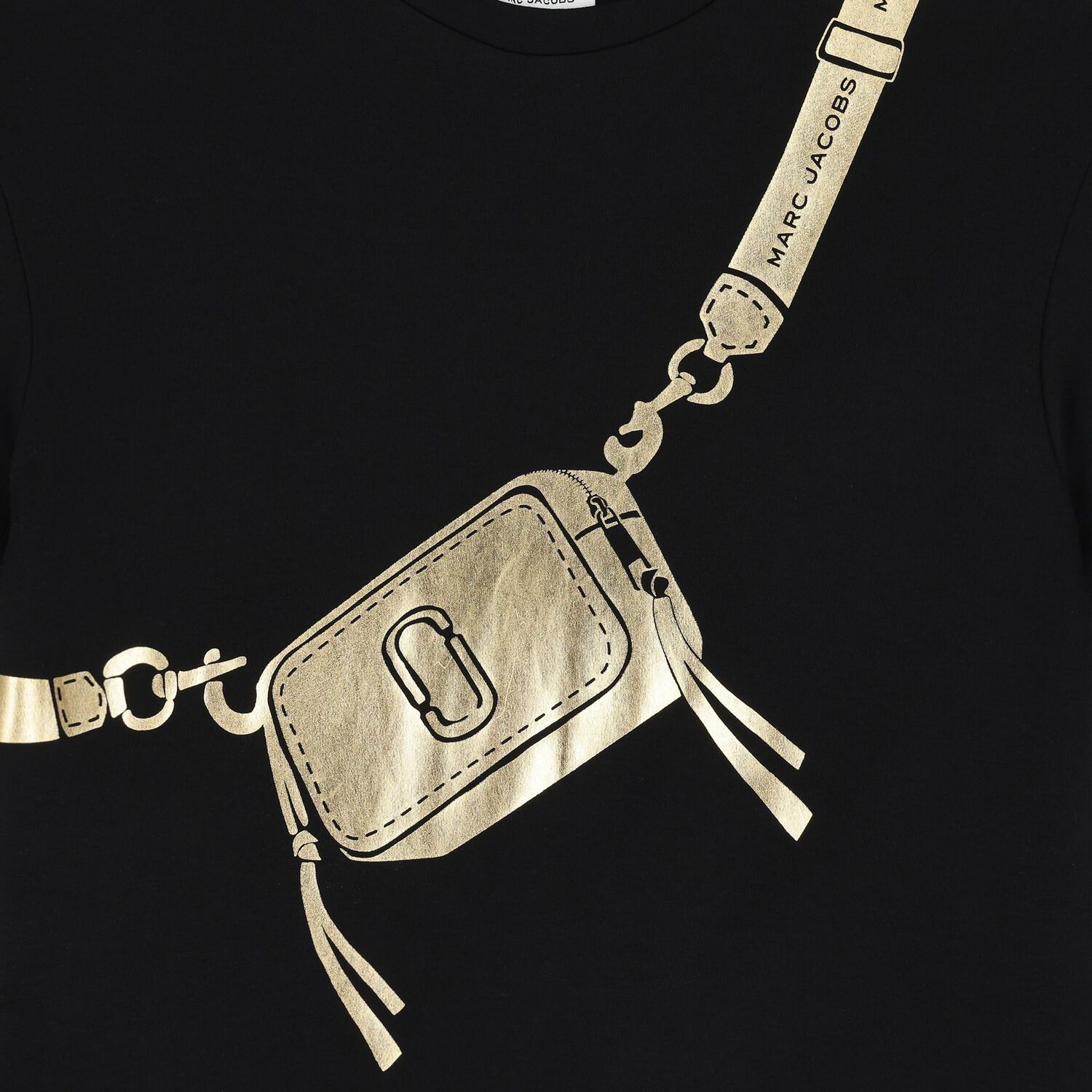 فستان بنات بالشعار باللون الأسود والذهبي, 1, hi-res