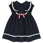 Younger Girls Navy Blue Ruffle Dress, 2, hi-res