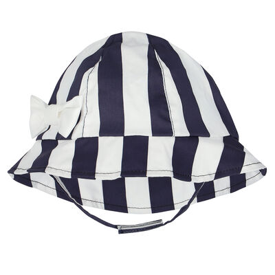 Baby Girls White & Navy Striped Hat