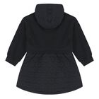Girls Black Bokeh Flower Logo Hooded Dress, 1, hi-res