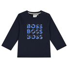 Younger Boys Navy Blue Logo Long Sleeve Top, 2, hi-res